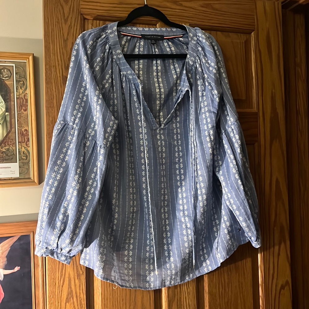 Blue and white. Blouse